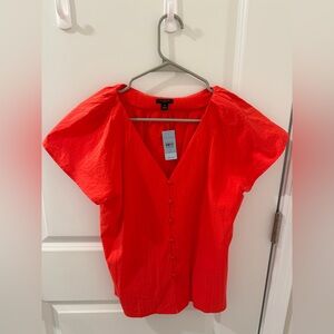 Ann Taylor Bright Red V-Neck Blouse